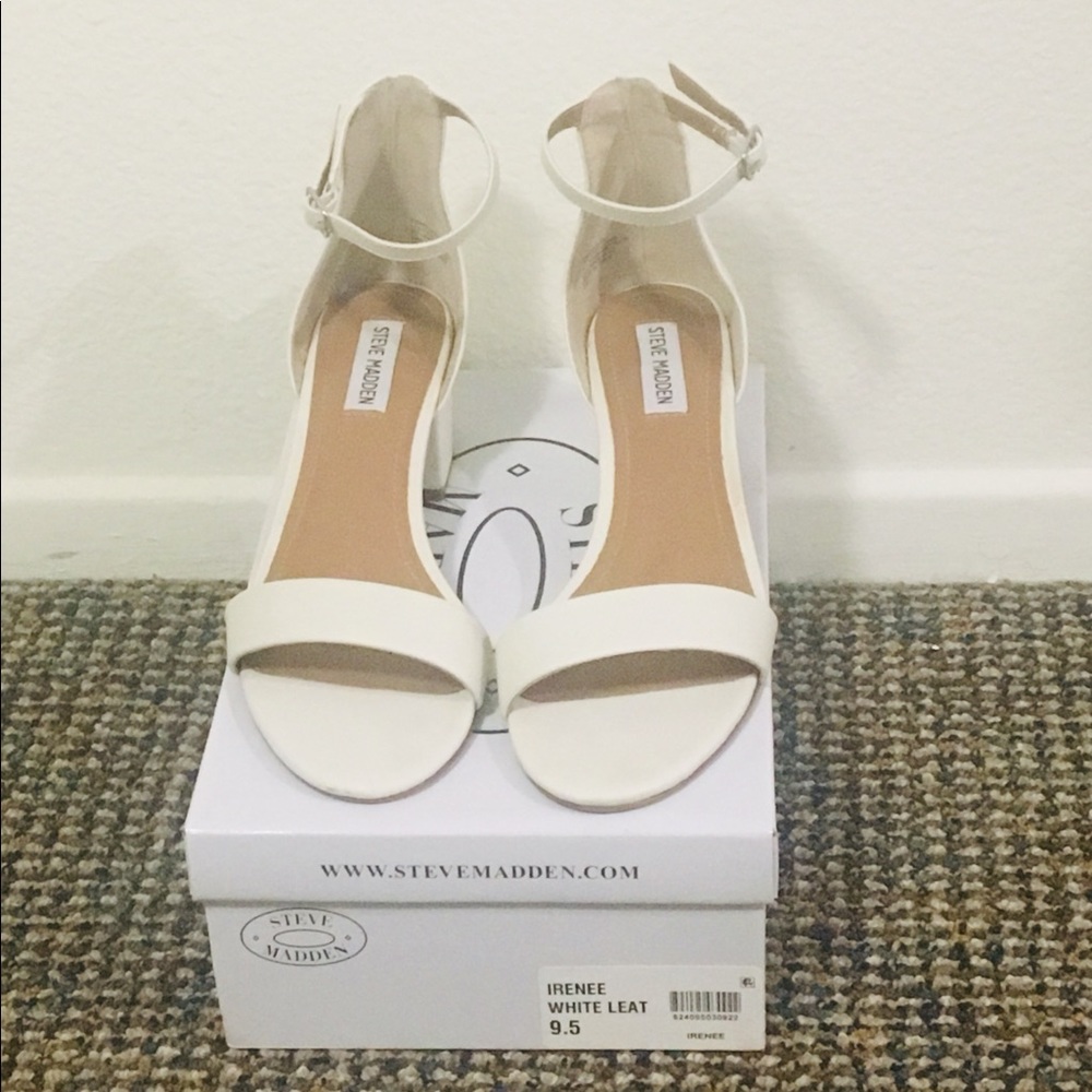 White Steve Madden Irenee sandal heel, size 9.5